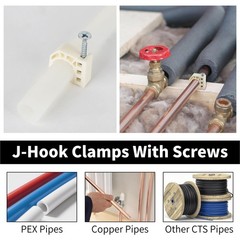 50 Pack 3/4″ PEX J~Hook Pipe Clamps with Screws, White