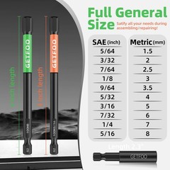 20 Piece 4″ Long Hex Bits (Metric & SAE) with 1/4″ Shank Allen Wrench…
