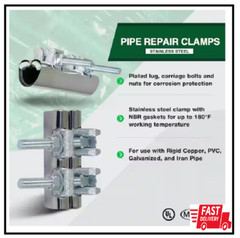 3/4 In. X 6 In. Long 2-Bolt IPS Pipe Repair Clamp, Stainless Steel