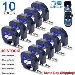 10PK Dymo Letratag Refill 91331 Plastic 12mm Label Tape White 1/2″ LT-100H