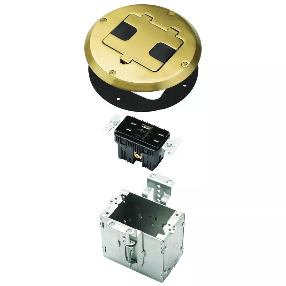 6239BP Floor Kit with Recessed Duplex 15A TR Device and Adjustable Steel Box, 1-