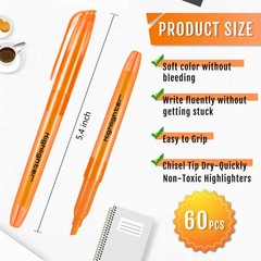 60 PCS Pastel Highlighters Bulk Bright Color Marker Chisel Tip Fast Dry Orange