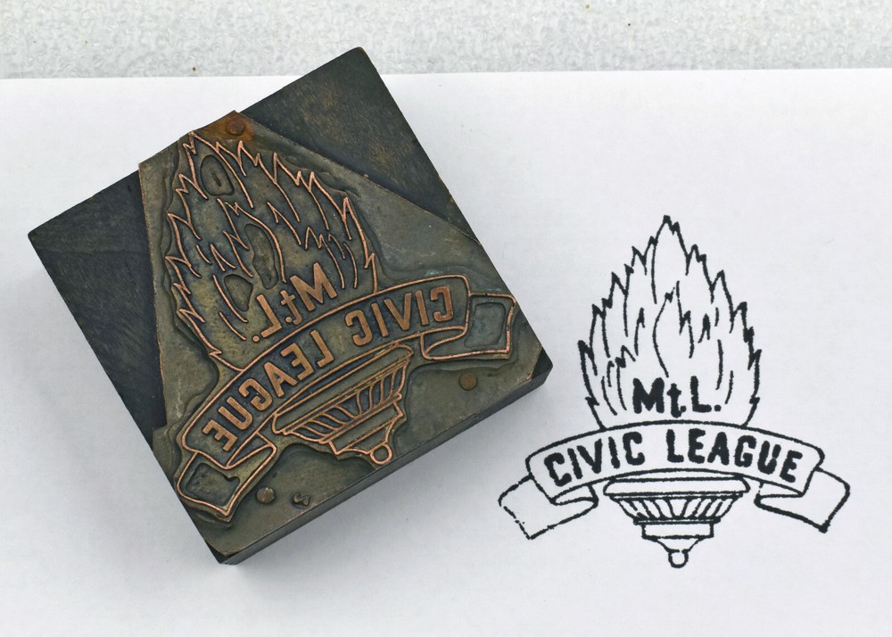 VTG Mt Lebanon PA Civic League Copper & Wood Letterpress Printing Printer Block