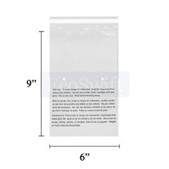 25 6×9 Self Seal Suffocation Warning Clear Poly Bags 1.5 mil 6 x 9 Free Shipping