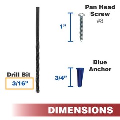 #8 x 1″ Anchor Kit with Screws, Blue Anchors & 3/16″ Drill Bit – 100 Pack