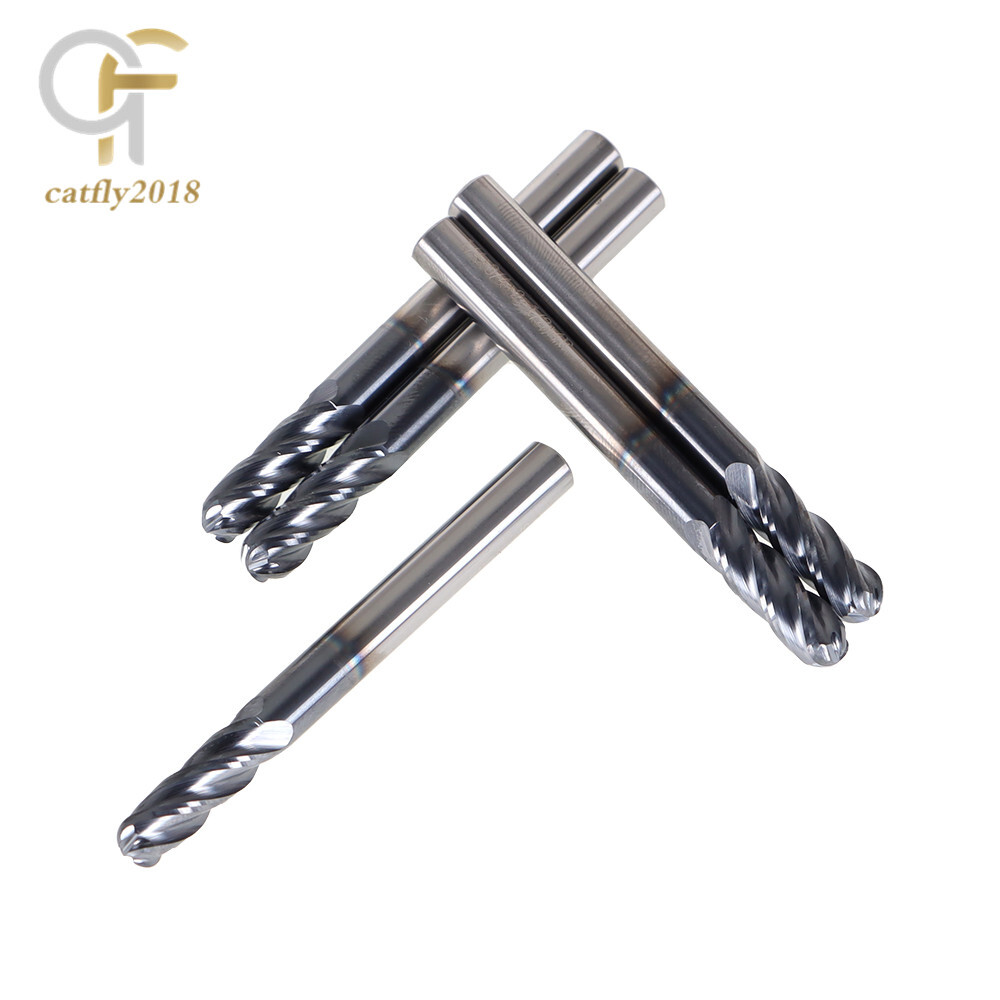 5 PCS 1/4″ 4 Flute Ball Nose Carbide End Mill 2-1/2″ Overall Length -TIALN COATE