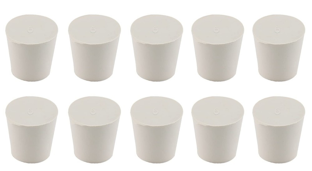 10-PCS 6 White Solid Rubber Stoppers, Tapered, 33x25x28mm, Lab Plugs, Bungs