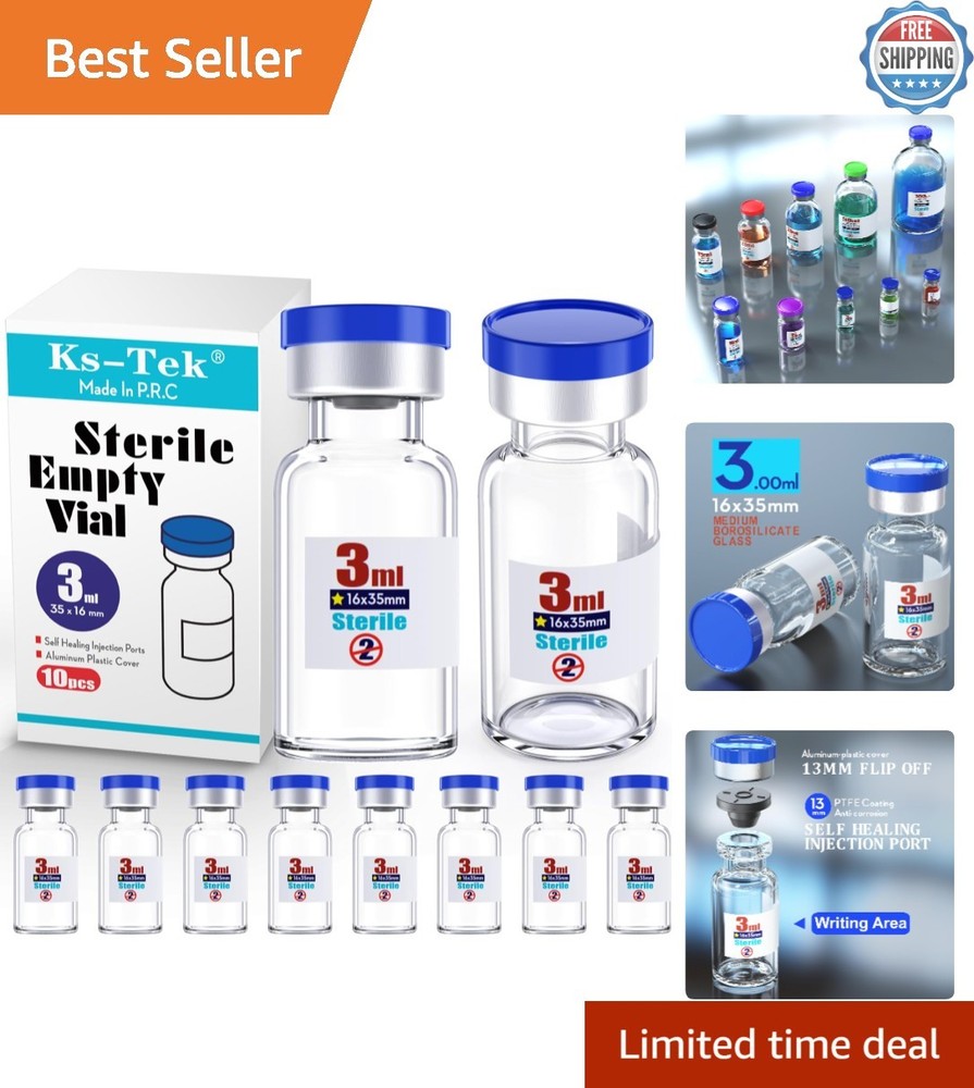 Medical-Grade Sterile Glass Vials with Flip Off Cap – 10 Vials, 3ml Each