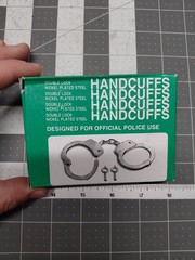 HANDCUFFS Double Lock Nickel Plated Steel w/ 2 Keys POLICE USE * NEW * FREE SHIP