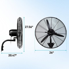 26” High Velocity Oscillating Wall Mount Fan For Commercial, Industrial 4 Speed