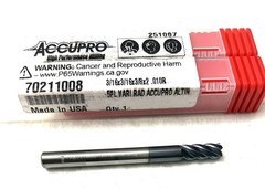 Accupro 70211008 3/16″ 5FL Corner Radius End Mill .015R Solid Carbide AlTiN NEW
