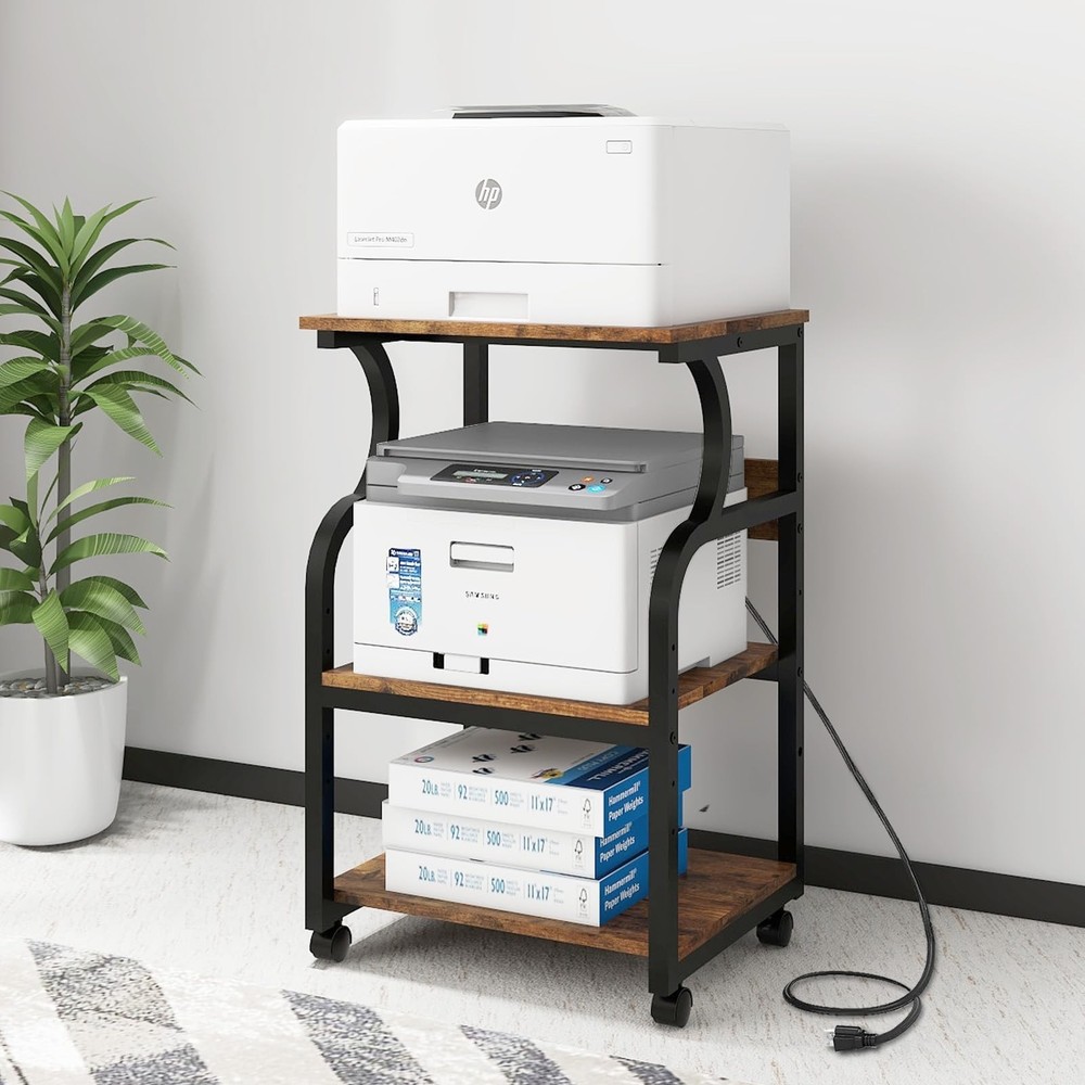Natwind 3 Tier Printer Stand,Rolling Printer Table with Adjustable Storage Sh…