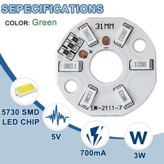5 PCS 5V 3W Green COB LED Chip Bulb 6LED 5730 SMD High Power 31mm PCB 700mA
