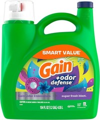 Gain + Odor Defense Liquid Laundry Detergent, Super Fresh Blast Scent, 107 Loads