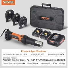 VEVOR Press Tool 18V Electric Pipe Crimping Tool for 1/2″ 3/4″ 1″ Copper Pipes