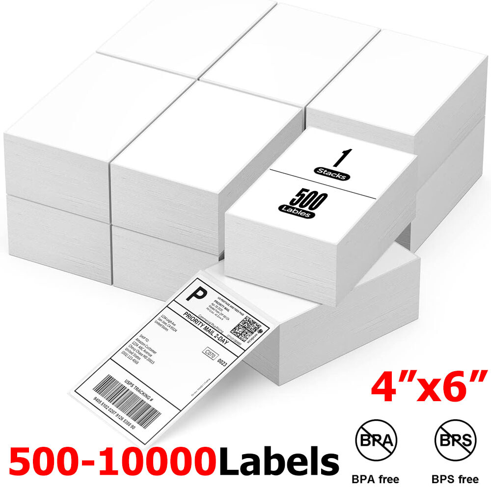 1-20x 500/Stack 4×6 Fanfold Direct Thermal Shipping Labels Blank for Zebra&Rollo