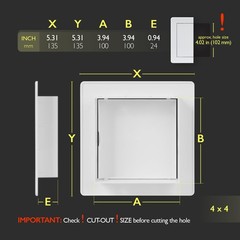 4×4 Access Panel for Drywall and Ceiling, White ABS Plastic, Hinged Door