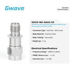 DC Block on Inner Conductor SMA Male to SMA Female (10 MHz – 18GHz)