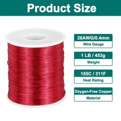 26 AWG Magnet Wire, 1 lb Magnetic Coil Wire, 155C(311F)