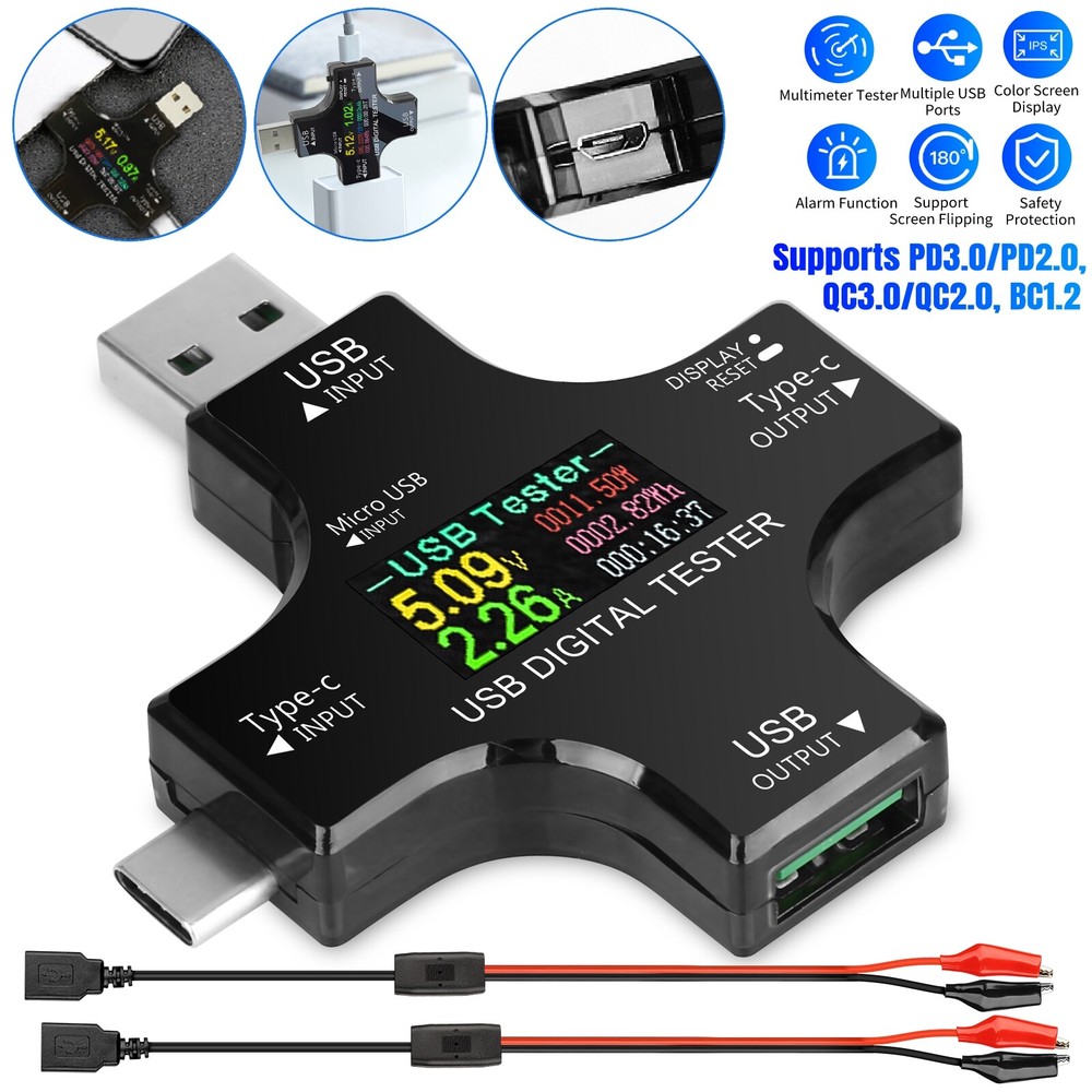 Type-C USB Digital Meter Tester Multimeter Current Voltage Power Monitor + Cable