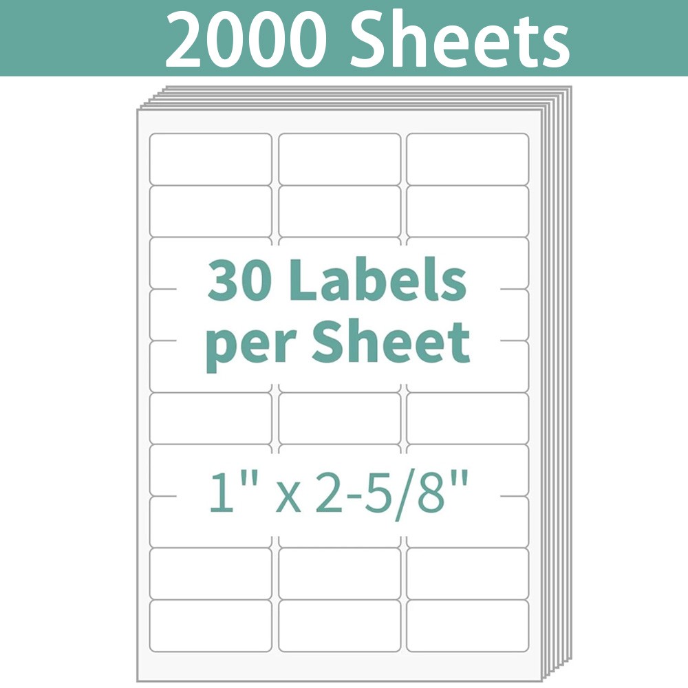 60000 Label ( 2000 Sheets ) 1″ x 2 5/8″ Shipping Adhesive Labels 2.625 x 1 30 UP