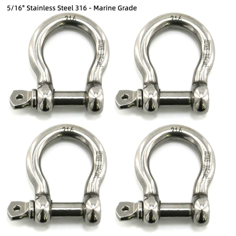 4Pcs 5/16 Clevis Pin D Ring Shackle Bow Anchor Stainlesssteel Heavy Duty Shackle