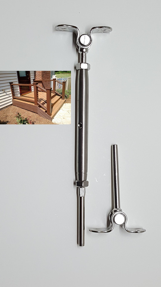 T316 Stainless Steel Tensioner Set for Cable Railing w/Deck Toggle 1/8″ Cable