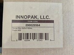 Inno-Pak Dinner Box 9″x5″x3″ White Recyclable & Compostable – Case of 400