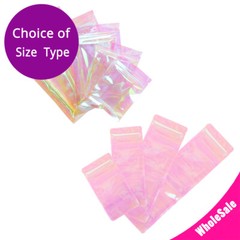 Assorted Sizes Double-Side Glossy Holographic Pink Mylar Flat Zip Lock Pouch Bag