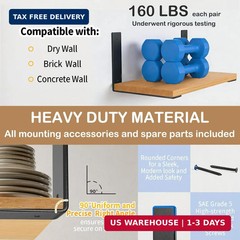 10 Inch Heavy Duty Floating Shelf Brackets 6 Pack, Extra Thick 0.2″ Steel Indust