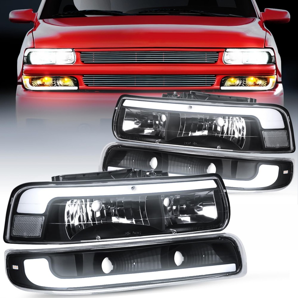 Black Housing Clear Reflector Headlight Assembly for 1999-2006 Silverado Taho…