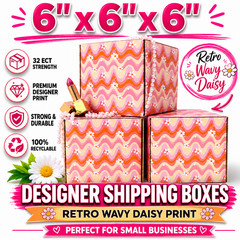 6x6x6 Wavy Daisy Designer Shipping Boxes Pink Floral Corrugated Mailers