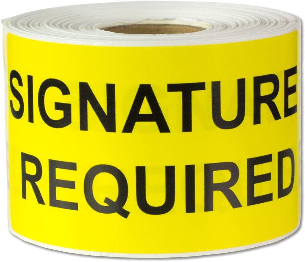 Signature Required Stickers (4 x 2 inch, Yellow, Rectangular – 300 Labels) Signa
