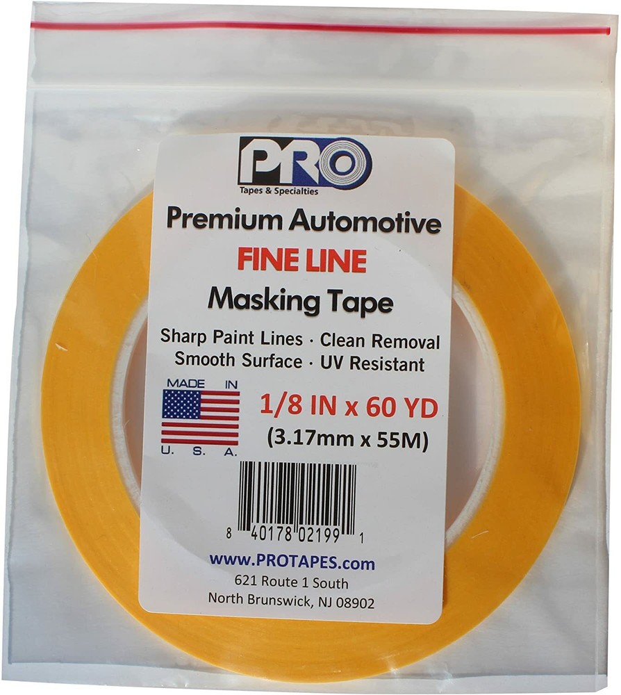 PRO Tapes Premium Automotive FINE LINE Masking Tape 1/8 IN x 60 YDS on 3″ Core