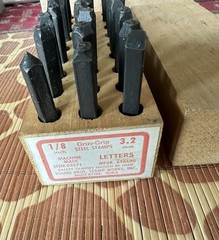 vintage young brothers 1/8″ steel letter stamps gruv grip set of 27 pieces usa