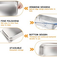 4 Pack Stainless Steel Full Size 4” Deep Steam Table Pan w/ Lid Hotel Food Pans