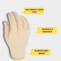 Cotton Blended String Knit Gloves Mens Large Size Tan 12 Pairs