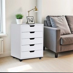 5 Drawer Dresser Rolling Clothing Storage Chest Beside Wall Mobile Store Clothes