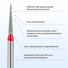 Dental FG 858 014F Needle Shape Diamond Burs Fine Grit/Extra Fine 20pc USA Stock