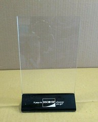 Vintage 1990’s Discover Card Advertising Clear Acrylic Tabletop Menu Card Holder