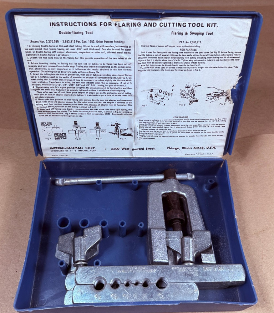 Partial Vintage Imperial Eastman Tubing Flaring & Swagging Tool Kit Case USA 45°