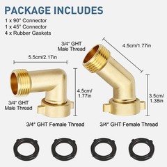2pcs Brass 45° 90° Garden Hose Elbow Connector 3/4″ Adapter w/ Washer Heavy Duty