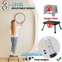 3 Levels Adjustable Folding Step Stools for Adults, Sturdy Metal RV Step, Safer