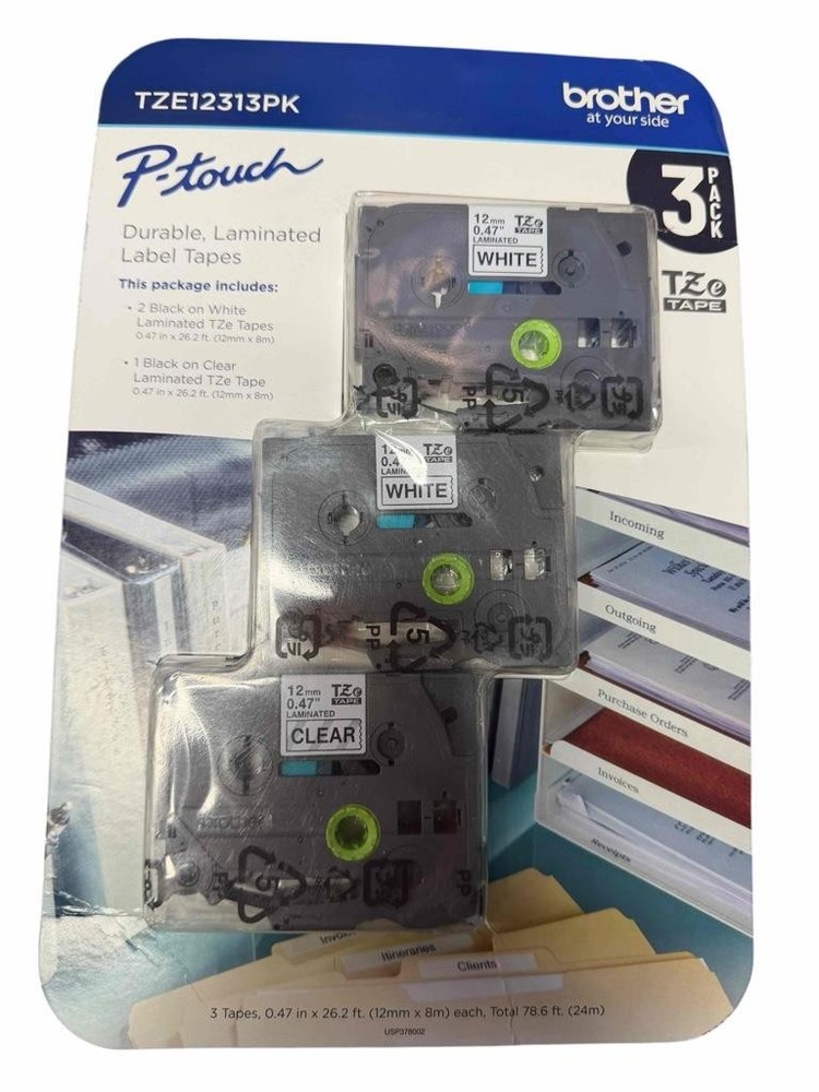 3 Pack Brother P-Touch TZE12313PK 1/2″ Labels 2 Black On White, 1 Black On Clear