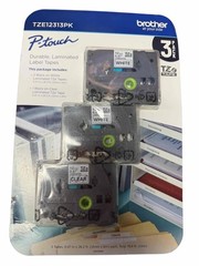 3 Pack Brother P-Touch TZE12313PK 1/2″ Labels 2 Black On White, 1 Black On Clear