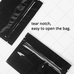 Many Sizes Glossy Black Foil Mylar Stand Up Zip Lock Pouch Bag w/ Tear Notches