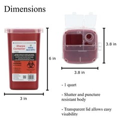Sharps Container with Flip Lid 1 Quart – Biohazard Needle and Syringe Disposal