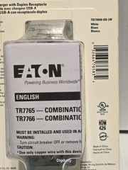 Eaton TR7765 Duplex Receptacle 15A / 125V W/ (2) 3.6A USB-A Charger, White – NEW