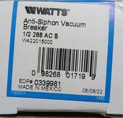Watts 288A 1/2″ Anti-Siphon Vacuum Breaker Backflow Preventer…