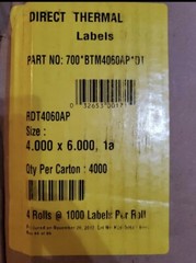 4×1000 per roll 4×6 Direct Thermal Labels With 3″ Core (Part #:700*BTM4060AP*DT)